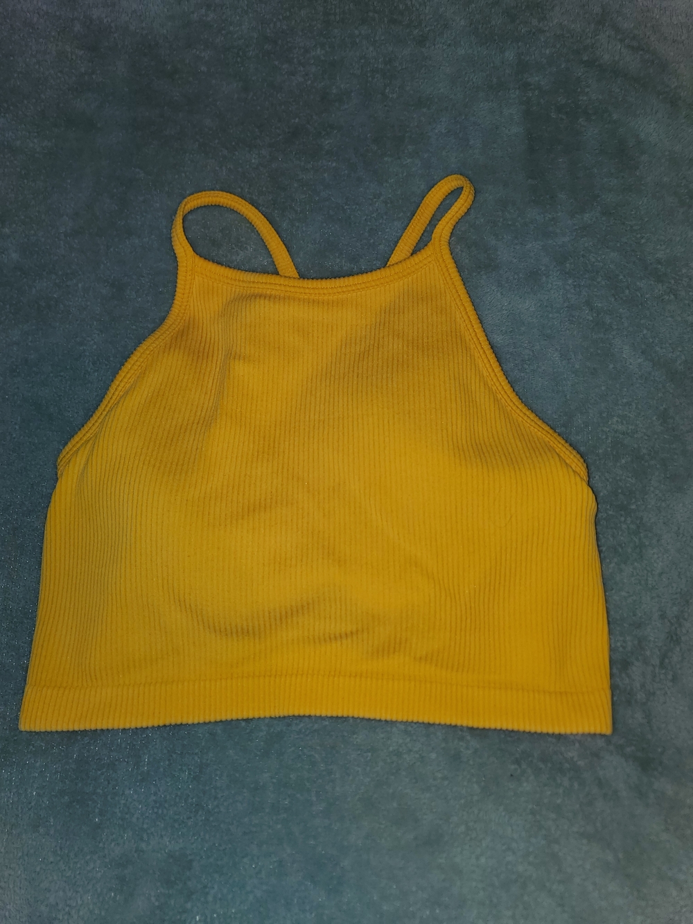 JoyLab Mustard Ribbed Halter Crop Top